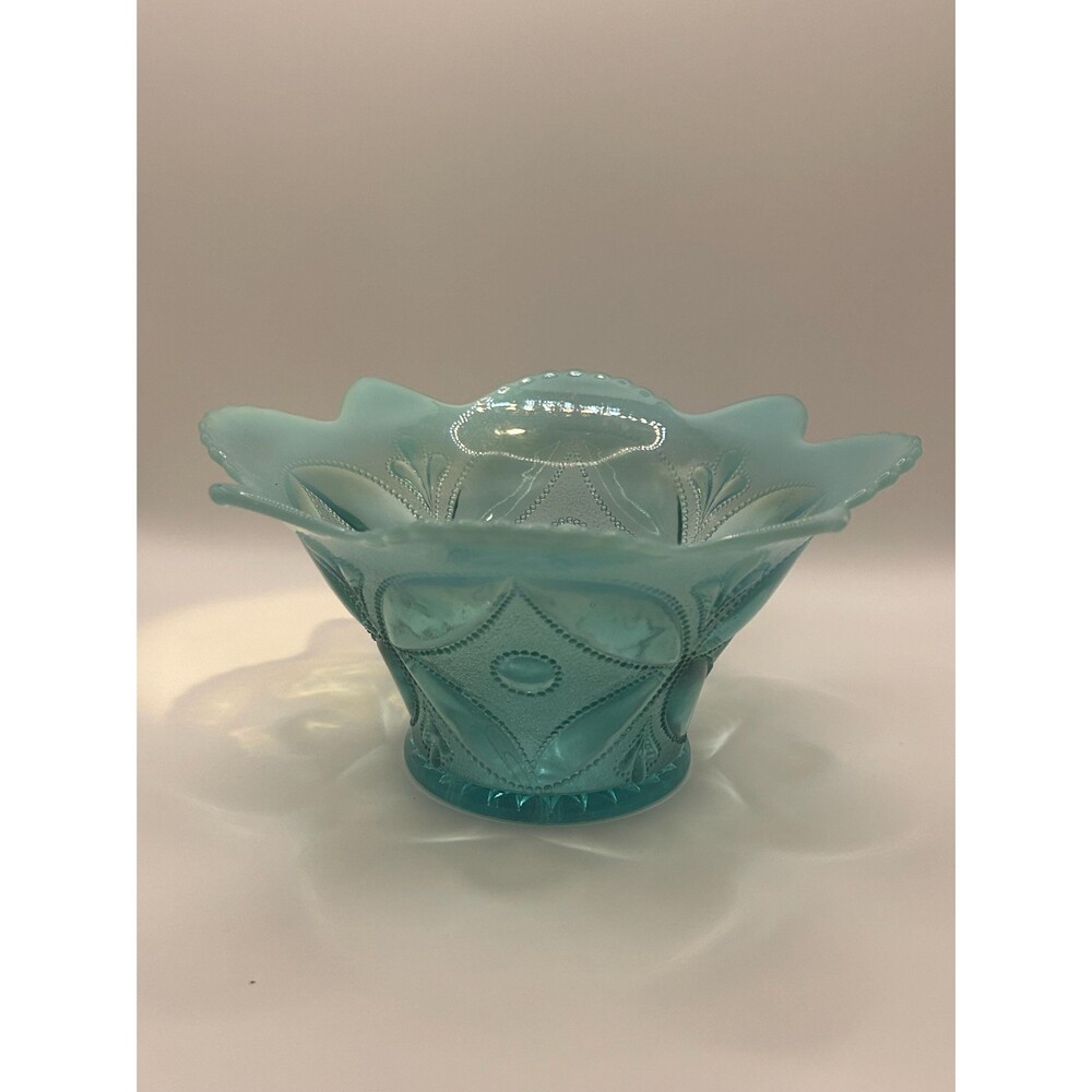 Dugan Blue Opalescent Wheel & Block Novelty Bowl with Flared Top